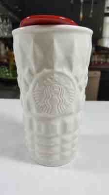 10 oz Starbucks Ceramic Tumbler Cup Travel Mug White Sweater Coffee 2014 Red Lid - Sold on eBay Dec, 12th 2019 for $17.99