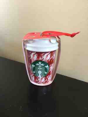 Brand NEW 2018 STARBUCKS Christmas Ornament Hot Cup Flaming Red Houndstooth - Sold on eBay Dec, 12th 2019 for $15.95