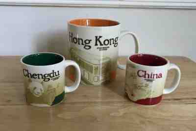 STARBUCKS CHINA MUGS TRIO 16 Oz Hong Kong, 3 Oz Chengdu, 3 Oz China - EUC - Sold on eBay Dec, 12th 2019 for $24.00