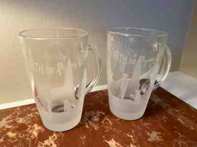 SET of 2 Starbucks 2009 Christmas Etched Clear Glass Mugs "Wish for Snow" 12 oz  - Sold on eBay Dec, 12th 2019 for $19.99