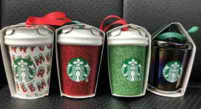 Starbucks 2019 Coffee Cups Christmas All Ornaments Holiday Set 4 Ceramic Tumbler - Sold on eBay Dec, 12th 2019 for $48.49
