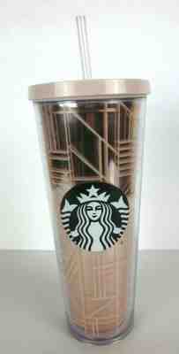 Starbucks 2017 Rose Gold Pink Lines 24 oz Venti Cup Tumbler - Sold on eBay Dec, 12th 2019 for $18.50