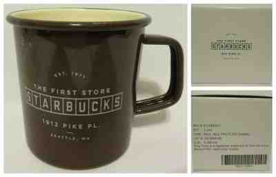 Starbucks First Store Coffee Mug 14oz Brown Tin Enamel Cup 2019 Park Pl Seattle - Sold on eBay Dec, 12th 2019 for $29.97