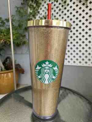 STARBUCKS 2014 Gold Glitter Siren 24oz Acrylic Cold Cup Tumbler RARE  - Sold on eBay Dec, 11th 2019 for $38.49