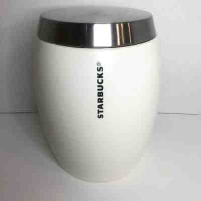 2011 Starbucks White Ceramic Coffee Bean Canister Cookie Jar Stainless Steel Lid - Sold on eBay Dec, 11th 2019 for $26.98