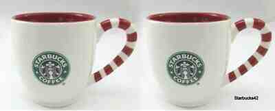 Set of 2 Starbucks 2010 Christmas Holiday Mug Candy Cane Handle wSnowflakes S42 - Sold on eBay Dec, 11th 2019 for $32.95