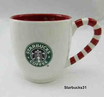 Starbucks 2010 Christmas Holiday Mug Candy Cane Handle Red/White Snowflakes S31 - Sold on eBay Dec, 11th 2019 for $19.95