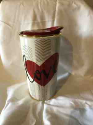 Starbucks Love Heart Travel Mug Gold Rim 2014 Valentine Double Wall Ceramic EUC - Sold on eBay Dec, 11th 2019 for $19.49