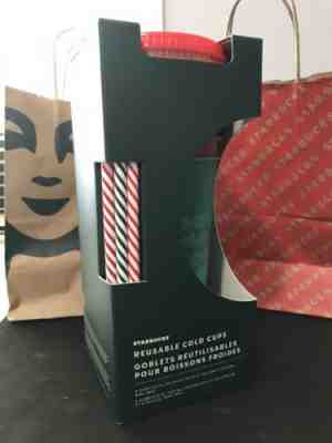 New Starbucks 2019 Holiday Reusable Cold Cups Straws Set Of 5 Christmas Winter - Sold on eBay Dec, 11th 2019 for $30.00