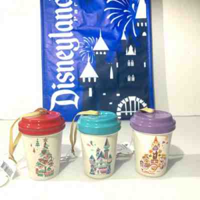  Disney Set 3 Disneyland Califonia Holiday Starbucks Travel Tumbler Ornament NEW