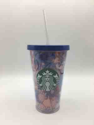 Starbucks Travel Blue Pink Floral Lid Cold Cup 16oz Grande Tumbler with Straw - Sold on eBay Dec, 10th 2019 for $19.99