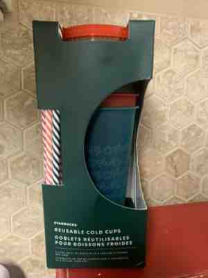 NIB Starbucks 2019 Holiday Christmas Winter Reusable Cold Cups 5 pack w/ Straws - Sold on eBay Dec, 10th 2019 for $17.00