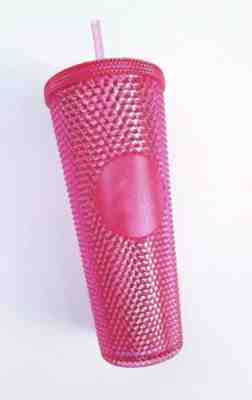 STARBUCKS Neon Pink Studded Cold Cup Tumbler WINTER HOLIDAY 2019 24 oz - Sold on eBay Dec, 10th 2019 for $17.00