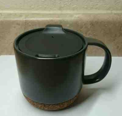 STARBUCKS CORK BOTTOM 2016 CHARCOAL GRAY CERAMIC TRAVEL CUP MUG 12 OZ W/ LID NEW - Sold on eBay Dec, 10th 2019 for $24.99