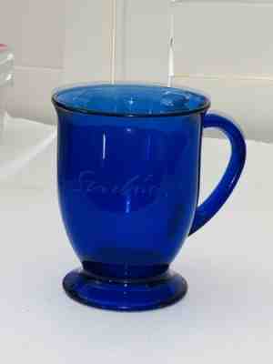 STARBUCKS COBALT BLUE GLASS MUG WITH SCRIPT LOGO EUC - Sold on eBay Dec, 10th 2019 for $17.99