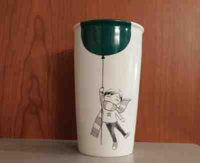 Starbucks Ceramic Tumbler Boy Green Balloon 2014 Collect GIFT Idea! +FREE Ship! - Sold on eBay Dec, 10th 2019 for $19.99