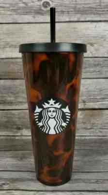 Starbucks Tortoise Shell Brown Black Acrylic Coffee Cold Cup Tumbler Venti 24 oz - Sold on eBay Dec, 10th 2019 for $26.00