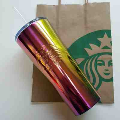 NEW Starbucks 2019 Iridescent Summer Tumbler Venti 24oz Purple Pink Gold  - Sold on eBay Dec, 10th 2019 for $45.99