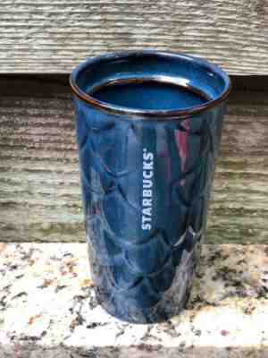  2017 Starbucks Anniversary Ceramic Travel Coffee Mug Blue Siren Scales 10 fl - Sold on eBay Dec, 13th 2019 for $19.00