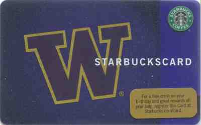 Scarce STARBUCKS 2010 WASHINGTON UNIVERSITY U of W HUSKIES Card UNUSED Old Logo - Sold on eBay Dec, 13th 2019 for $22.99