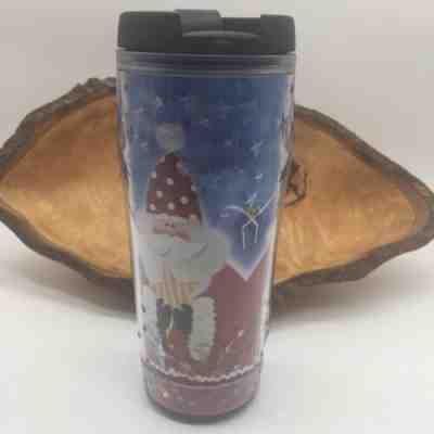Starbucks 2003 Barista Travel Tumbler 16 oz Christmas Santa Claus Raised Stars - Sold on eBay Dec, 13th 2019 for $17.75