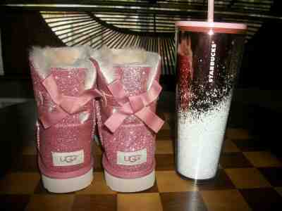 Starbucks 2019 holiday rose gold  tumbler & ugg boots pink glitter size 7 - Sold on eBay Dec, 13th 2019 for $84.99