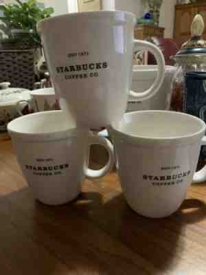 3 Starbucks Coffee Mug Cup 2001 Barista Abbey White 18 oz. Est 1971 (Set of 3)