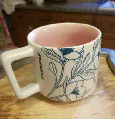 Starbucks Mug Spring 2019 Pink / Teal Green White Flowers Floral 14 oz Ceramic - Sold on eBay Dec, 13th 2019 for $19.95