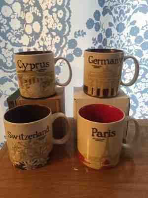 4 New STARBUCKS Paris, Germany, Cyprus, Switzerland Global Icon Coffee Mugs - Sold on eBay Dec, 13th 2019 for $38.00