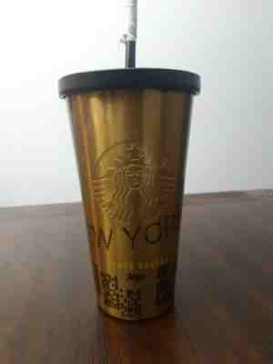 Starbucks Coffee Gold Grande NYC New York Times Square Stainless Travel Tumbler - Sold on eBay Dec, 13th 2019 for $21.99