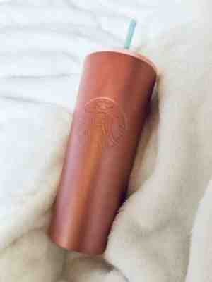 Starbucks NEW RARE 24oz Glitter Frosted Rose Gold Pink Cold Cup/Tumbler 2019 - Sold on eBay Dec, 13th 2019 for $35.00