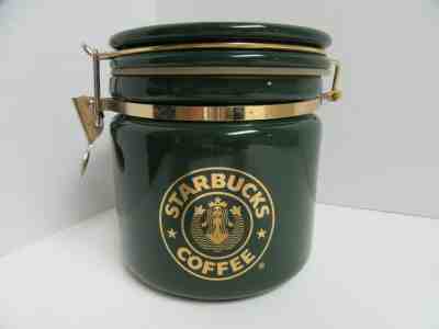 Starbucks Coffee Canister Ceramic Green Gold Logo 5 Inch  - Sold on eBay Dec, 12th 2019 for $27.49