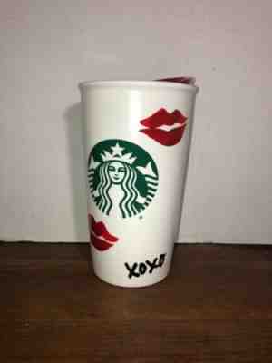 Starbucks XOXO Lips Double Wall Tumbler 2015 Hugs Kisses Ceramic Red Lid 12oz - Sold on eBay Dec, 12th 2019 for $15.00