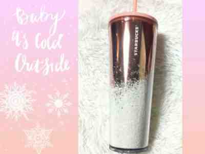 Starbucks Rose Gold Cold Cup Tumbler Cascading Glitter Snow Venti - Sold on eBay Dec, 12th 2019 for $20.50