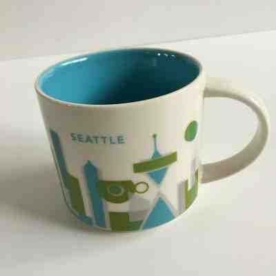STARBUCKS You are Here MUGS Cities Of SEATTLE 2015 Coffee Tea Mug Cup 14oz Teal - Sold on eBay Dec, 12th 2019 for $23.62