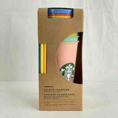 Starbucks Reusable COLOR CHANGING Cold Cup Collection Pack Of 5 Lids Straws 24oz - Sold on eBay Dec, 12th 2019 for $75.00