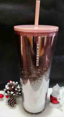 2019 Starbucks Tumbler Rose Gold Pink White Holiday Winter Cold Cup 24oz - Sold on eBay Dec, 14th 2019 for $22.00