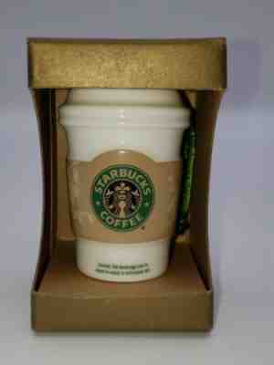 Brand New Starbucks Ornament Christmas Holiday  White to Go Cup with Sleeve 2008 - Sold on eBay Dec, 14th 2019 for $15.99