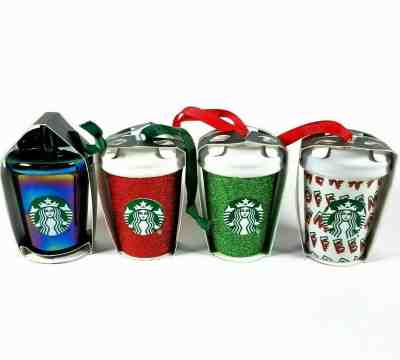 Starbucks 2019 Coffee Cup Christmas Ornaments Holiday Set 4 Ceramic Tumblers   - Sold on eBay Dec, 14th 2019 for $45.95