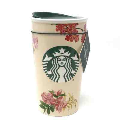 STARBUCKS LIMITED EDITION BAN.DO CREAM FLORAL PRINT TRAVEL MUG NEW WITH TAG - Sold on eBay Dec, 14th 2019 for $49.99