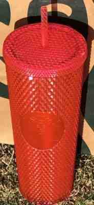 STARBUCKS 2019 Neon Pink Studded Cold Cup Tumbler WINTER HOLIDAY 24 oz - Sold on eBay Dec, 14th 2019 for $28.80