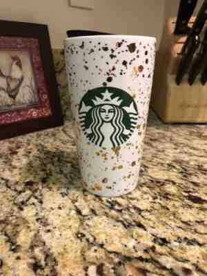 New Starbucks 2019 Ceramic Holiday Traveler 12oz Tumbler Cup Mug White and Gold - Sold on eBay Dec, 13th 2019 for $24.00