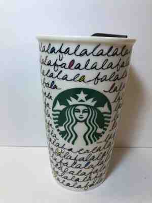 Starbucks Holiday 2011 Tall Coffee Tea Mug Cup w/lid Fa La La La La 12 fl. oz. - Sold on eBay Dec, 13th 2019 for $17.09