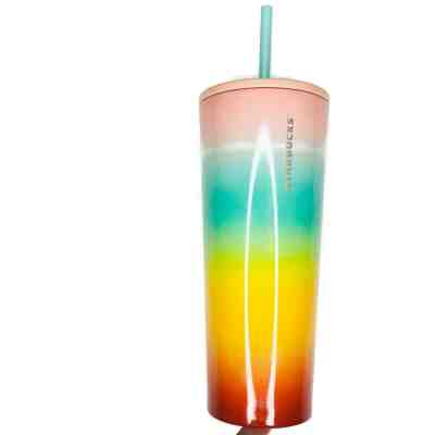 Starbucks Stainless Steel Rainbow Cold Cup Tumbler Venti 24oz Limited Edition - Sold on eBay Dec, 13th 2019 for $24.98