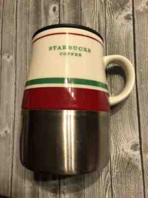STARBUCKS Travel Mug 2006 White Red Ceramic Metal Bottom Coffee Cup 14 Oz - Sold on eBay Dec, 13th 2019 for $17.99