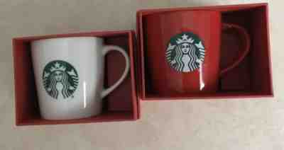 Set Of 2 Starbucks 3 oz Espresso Demi Mini Coffee Mug Cup 1 Red 1 White In Boxes - Sold on eBay Dec, 15th 2019 for $19.59