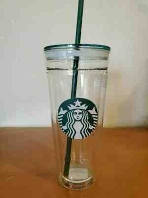 Starbucks Venti Clear glass Double Wall Cold/Iced Cup Tumbler 20 oz with straw - Sold on eBay Dec, 15th 2019 for $98.94