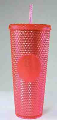 STARBUCKS 2019 Neon Pink Studded Cold Cup Tumbler WINTER HOLIDAY 24 oz - Sold on eBay Dec, 15th 2019 for $22.50