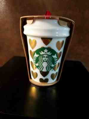 GOLD HEARTS Ceramic Starbucks Coffee Cup Ornament Christmas Decor - Sold on eBay Dec, 15th 2019 for $16.95