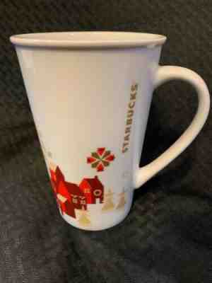 Starbucks Christmas Mug 22 oz Xlarge Coffee Cocoa Cup Red Beige House Snowflakes - Sold on eBay Dec, 15th 2019 for $17.99